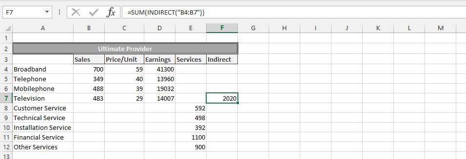 Knowing Sales with SUM and INDIRECT Function